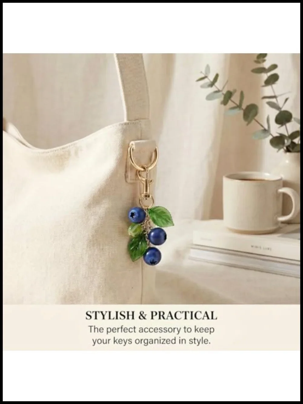 Realistic 3D Blueberry Keychain for Women Fruit Bag Charm Handbag Tote